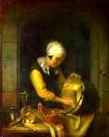 Godfried Schalcken - An Old Woman scouring a Pot